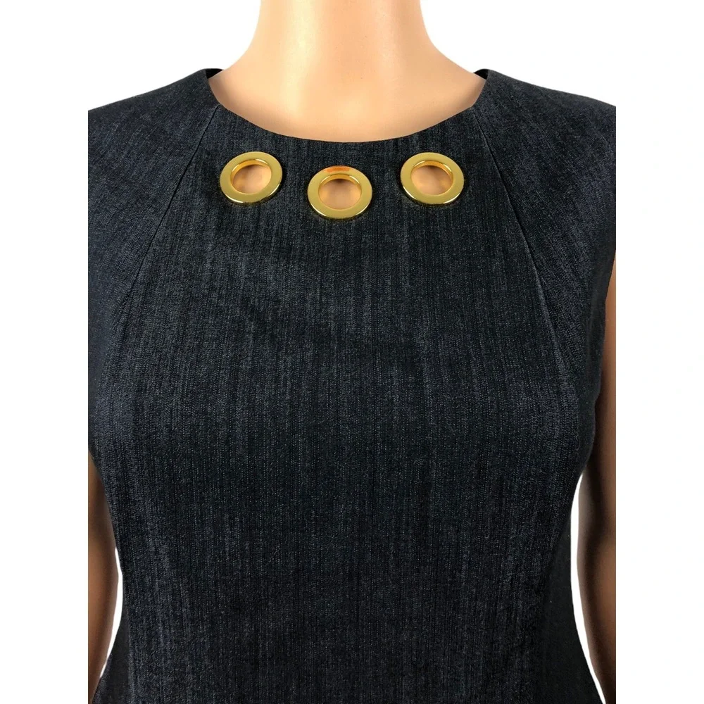 Calvin Klein Womens 4 Dress Blue Sleeveless Sheath Denim Look Stretch EUC